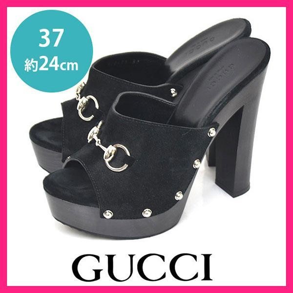 Gucci Leather Horsebit Wood Heel Sandals US7 Authentic From Japan RIN