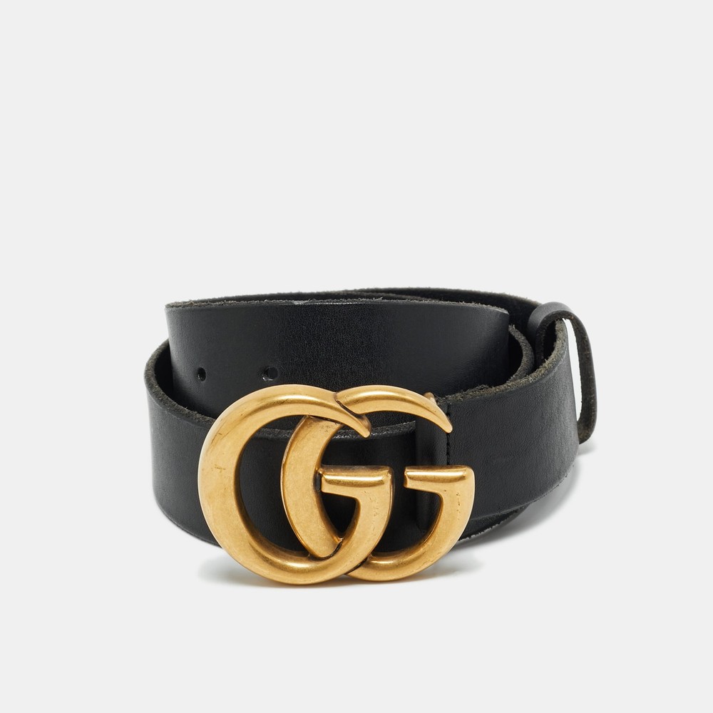 Gucci Black Leather GG Marmont Buckle Belt 70 CM