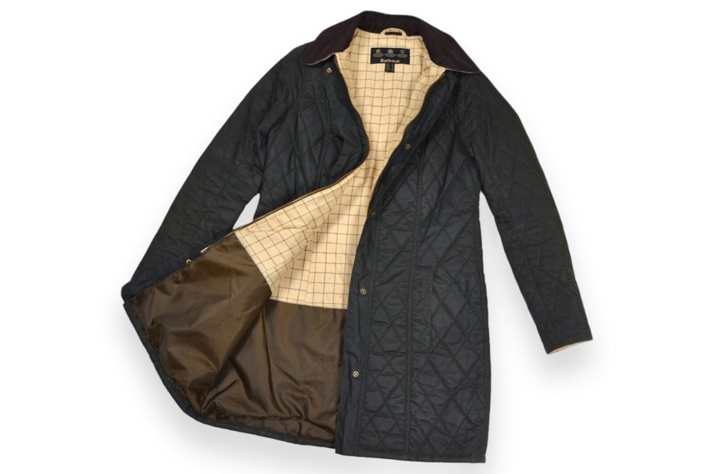 Women's Barbour Equestrian Belsay Jacket Wax Quilt Green England Classic Size 12