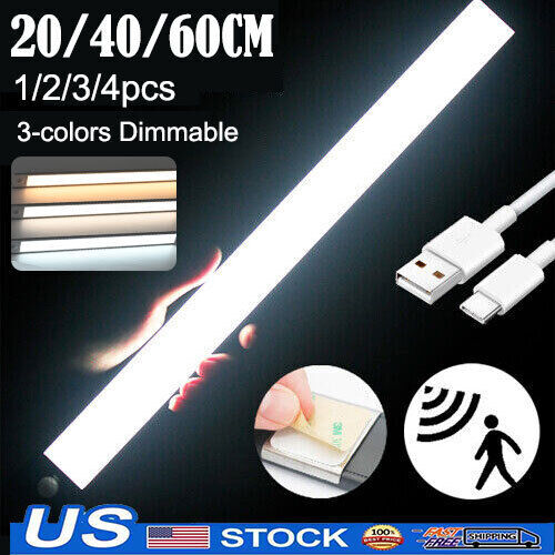 LED PIR Motion Sensor Under Cabinet Closet Light Rechargeable Kitchen Lamp Strip