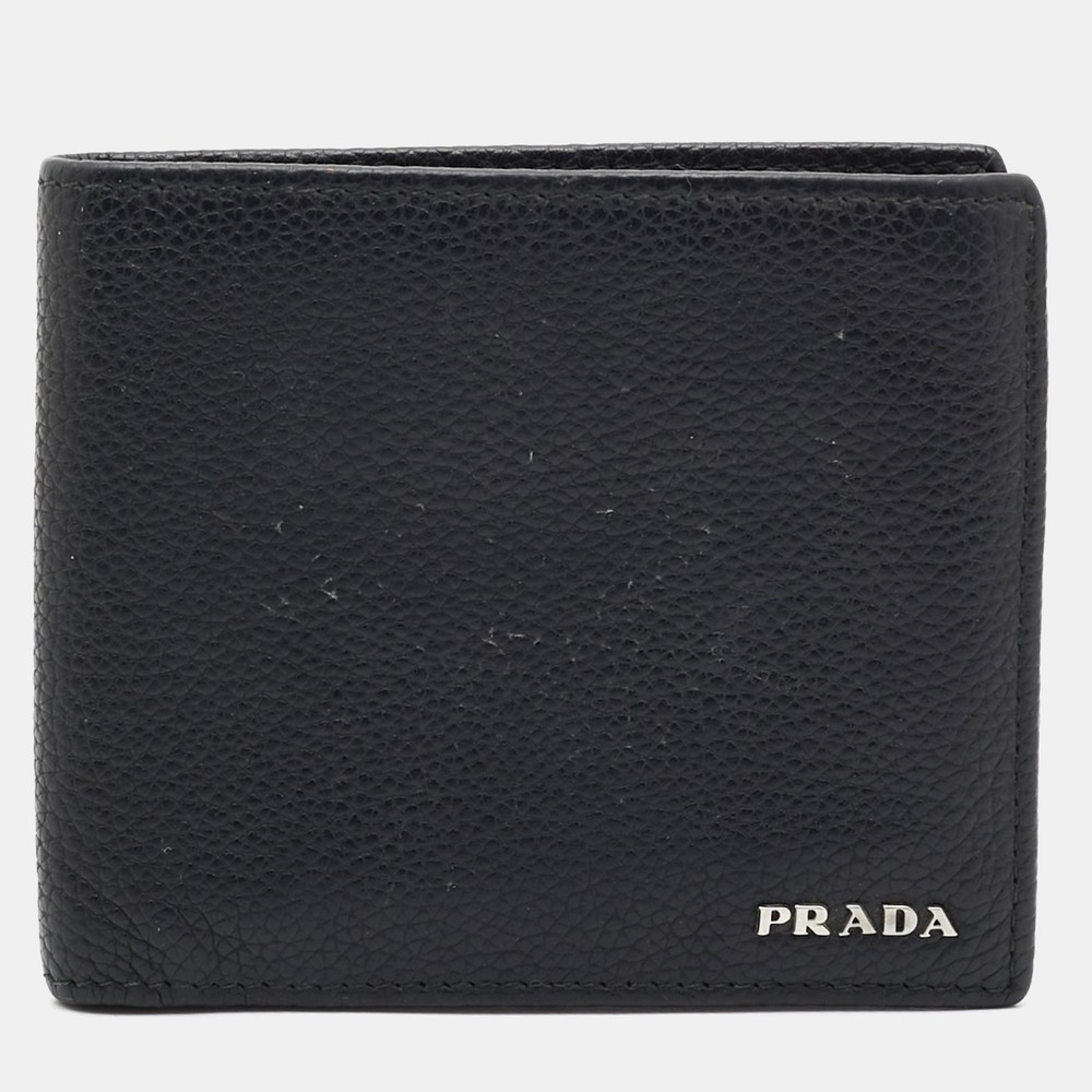 Prada Black Vitello Daino Leather Bifold Wallet