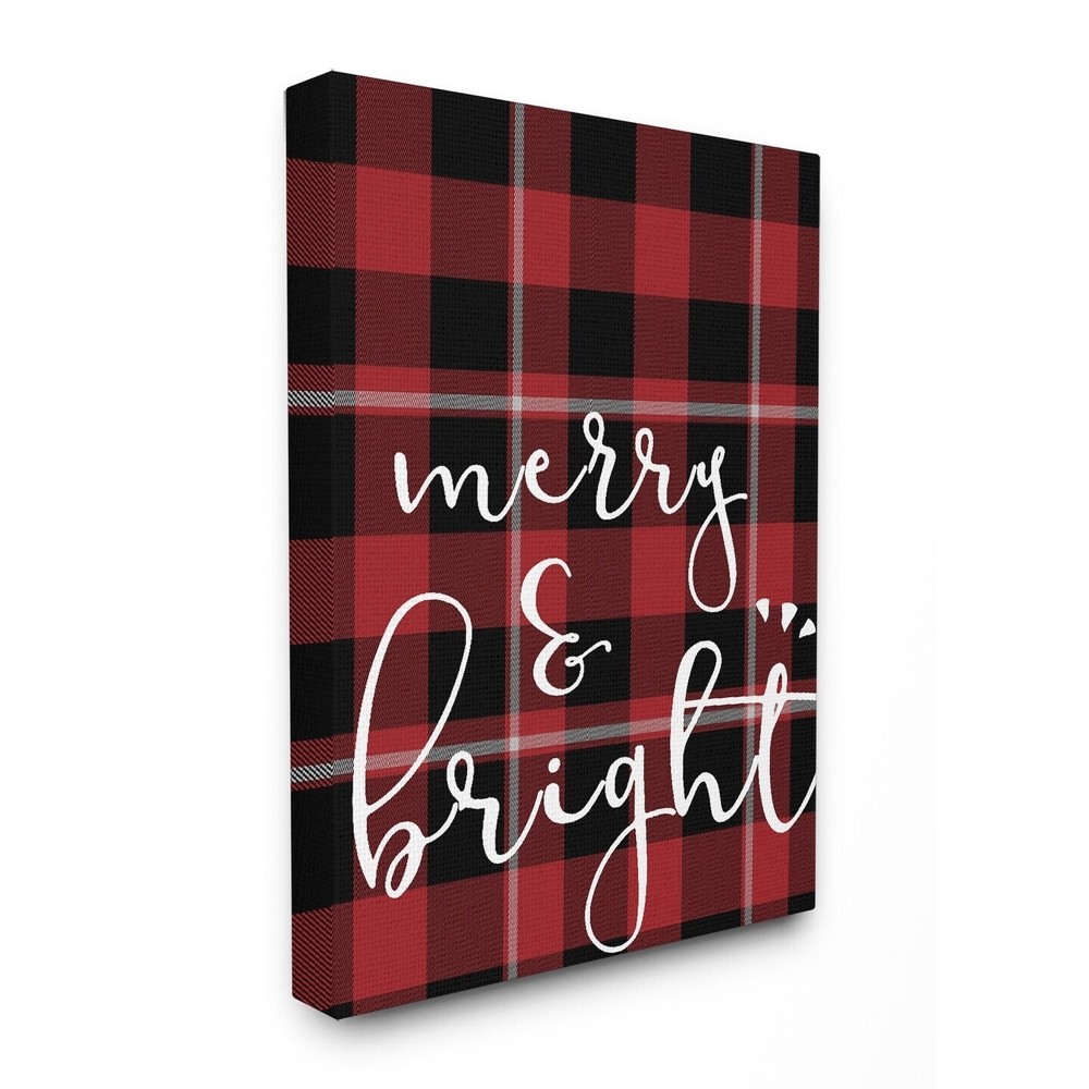 Stupell Merry & Bright Plaid Typography Stretched Canvas