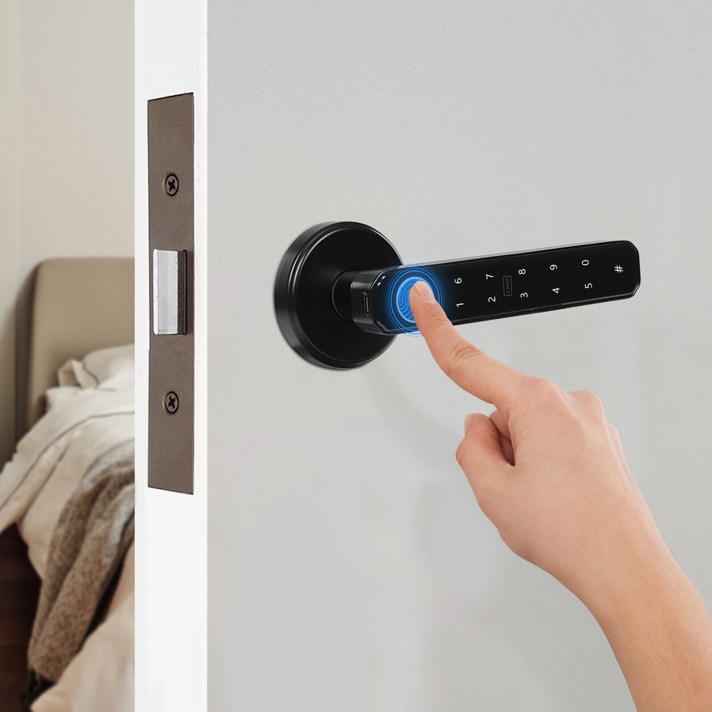 Smart Keyless Fingerprint Bluetooth Door Lock Handle with IC Card & Password Access  