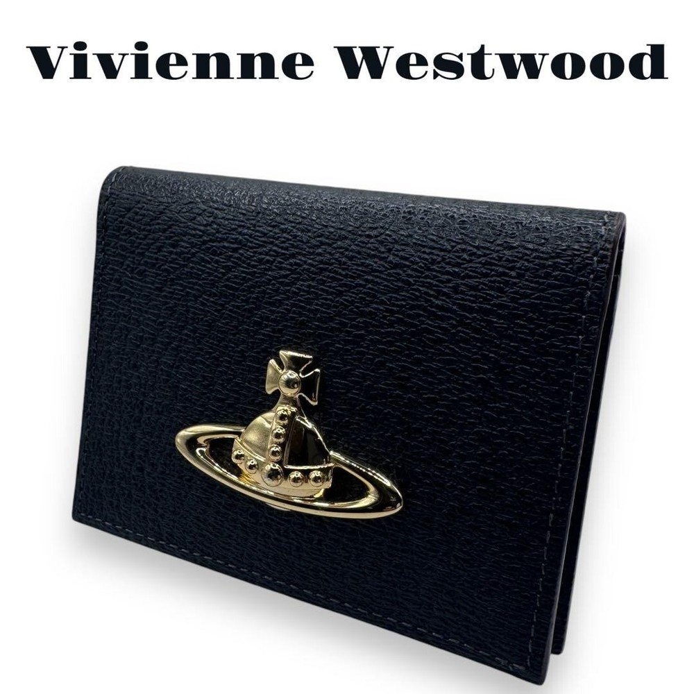 Vivienne Westwood Black Leather Card Holder Pass Case with Gold Orb Logo Unisex