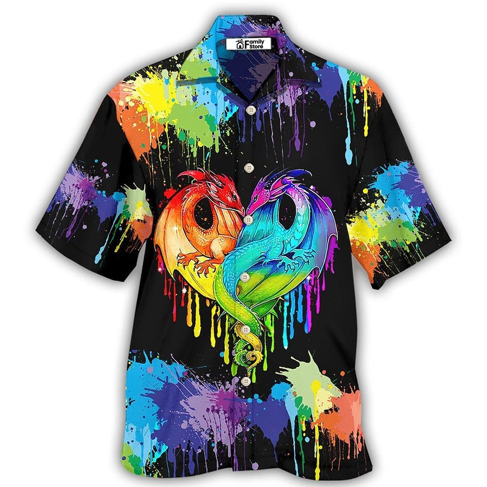 LGBT Pride Dragon Colorful Hawaiian Shirt For Men US Size Summer Style NEW
