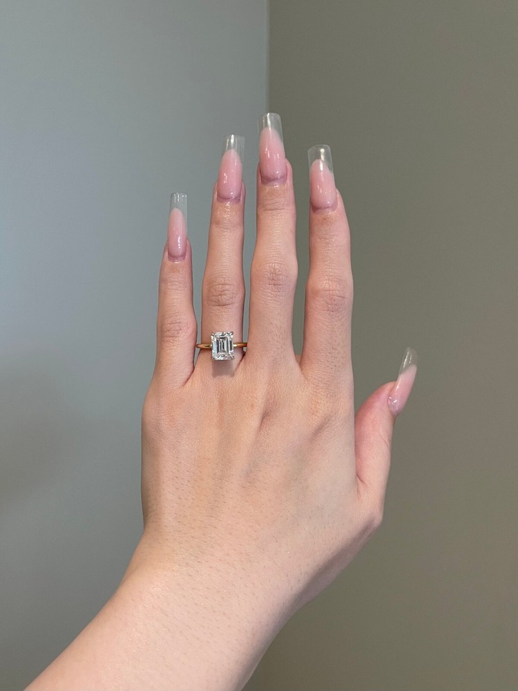 3CT Emerald & Round Diamond Bridal Ring in 925 Silver
