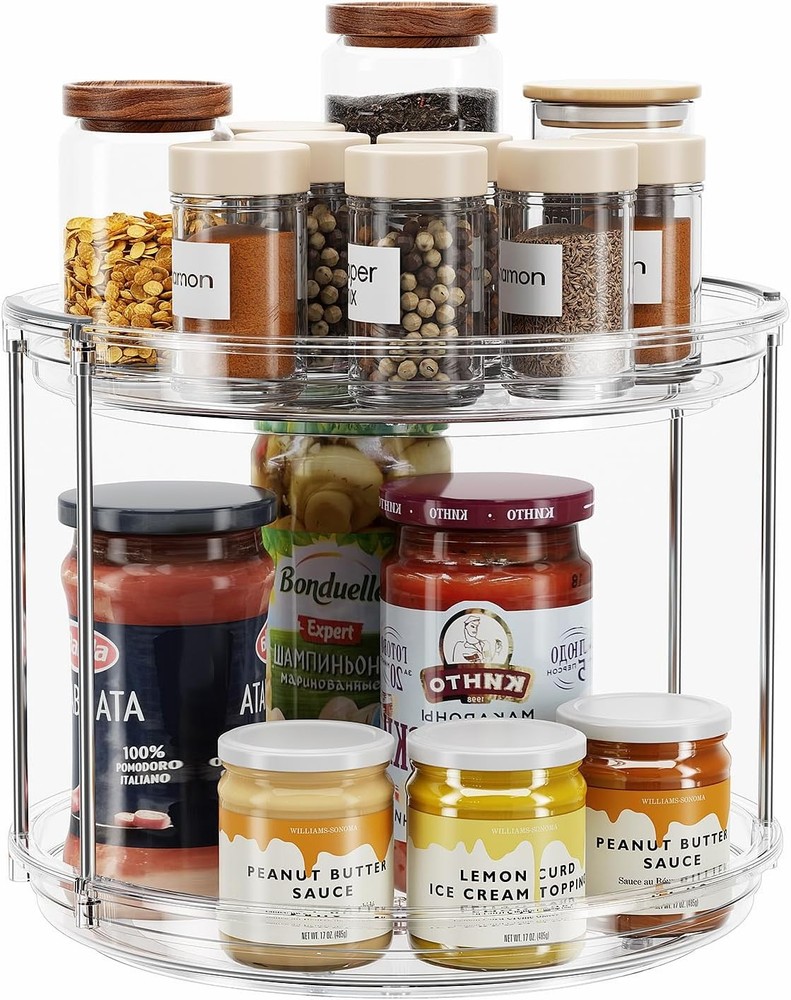 LAMU 2-Tier Lazy Susan Turntable Organizer 9.25in, Rotating Spice Rack Cabinet