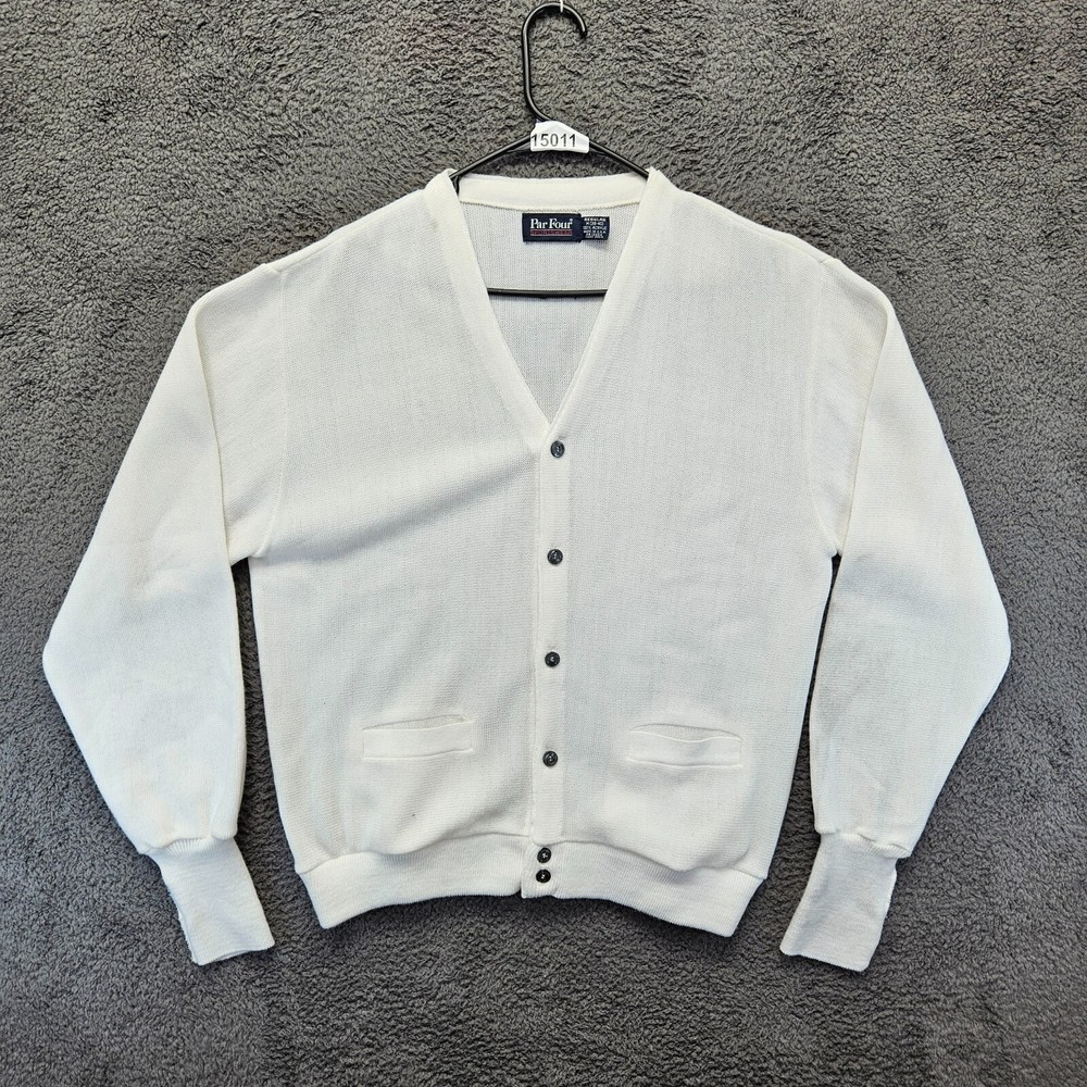 Men's Medium White Par Four Cardigan - Button Front (38-40)