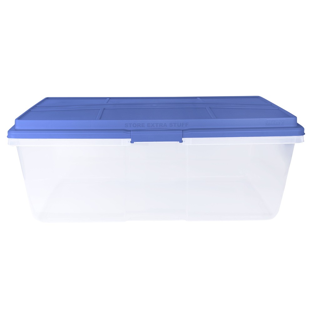 Hefty 113-Quart Clear Storage Bin with Smoke Blue Hi-Rise Lid