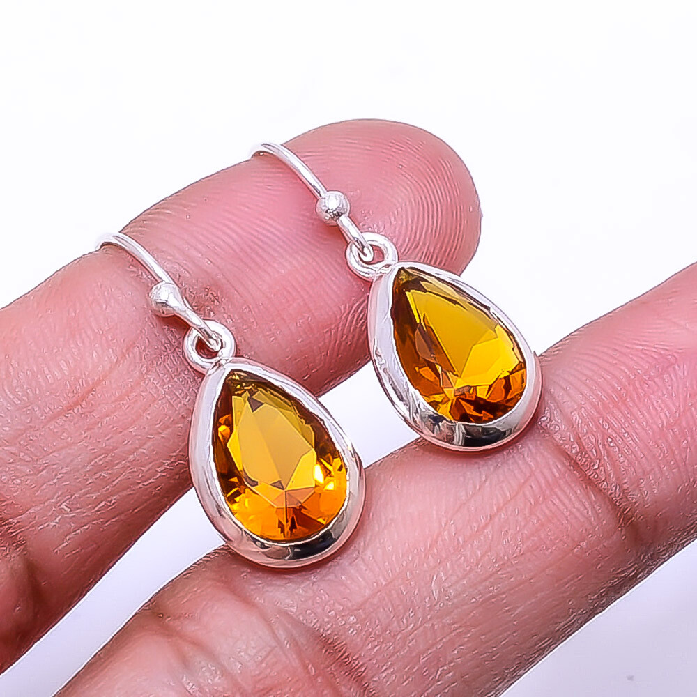 Citrine Gemstone Sterling Silver Earrings 1.17 Inch Valentine Gift E9508