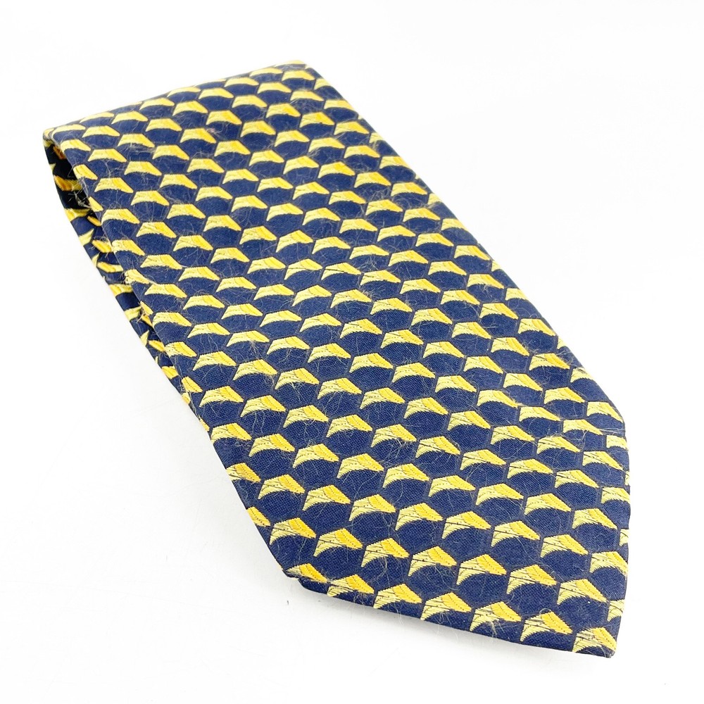 Vintage geometric print TOMMY HILFIGER silk tie for men in blue and gold