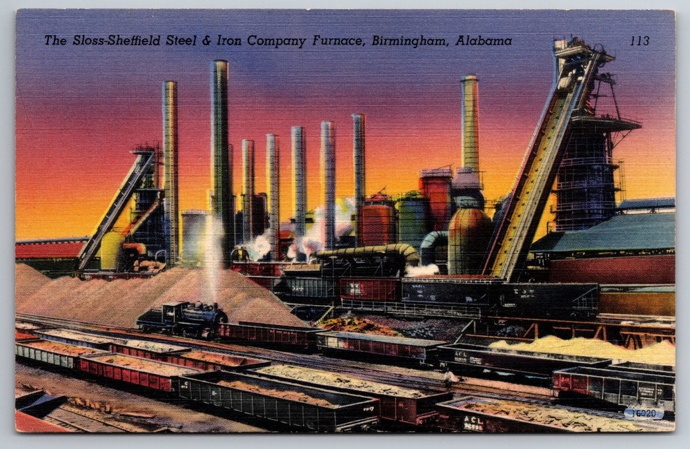 Sloss Sheffield Steel & Iron Co Furnace Birmingham AL C1940s Postcard AA18