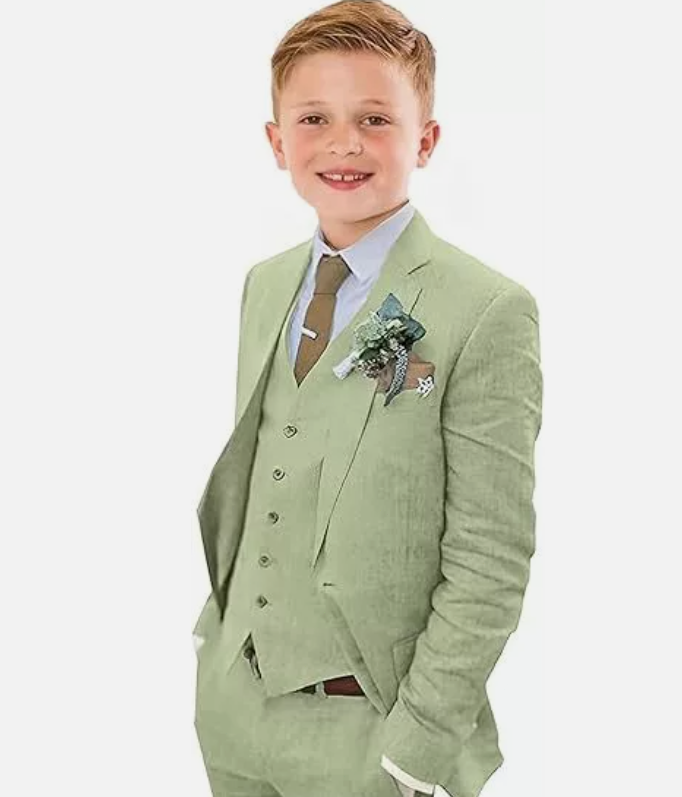Boys Linen Suit Slim Fit 3 Piece Summer Beach Wedding Suit Kids Linen Suits Set