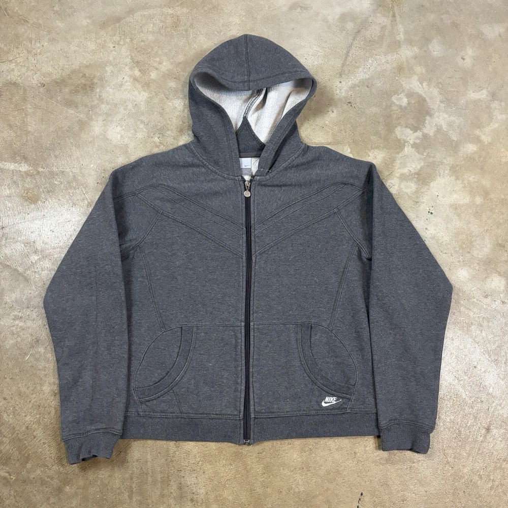 Vintage Y2k Nike Spell out Athletic Sweatshirt Hoodie Gray Full Zip Women's XL