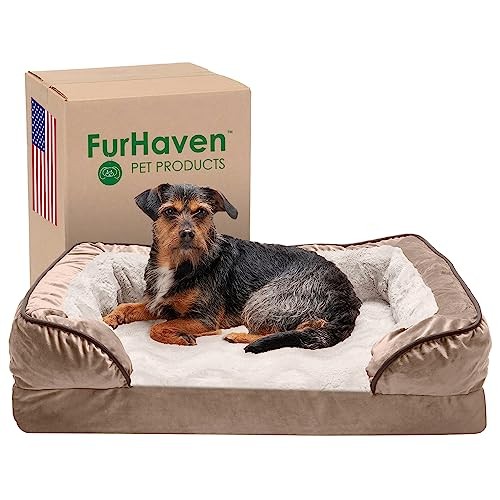 Orthopedic Memory Foam Dog Bed 30x20 Inches Brownstone Faux Fur & Velvet