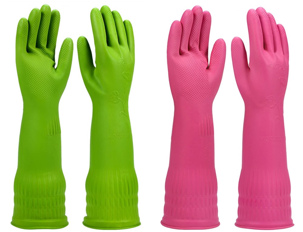 Durable IUCGE Kitchen Gloves 2 Pairs Long Rubber Cleaning Dishwashing