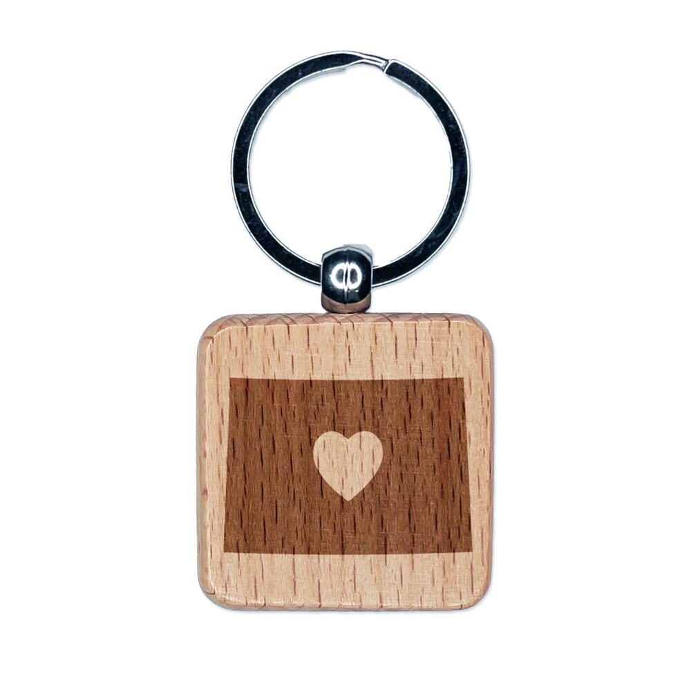 Colorado State Heart Engraved Wooden Keychain Charm Gift