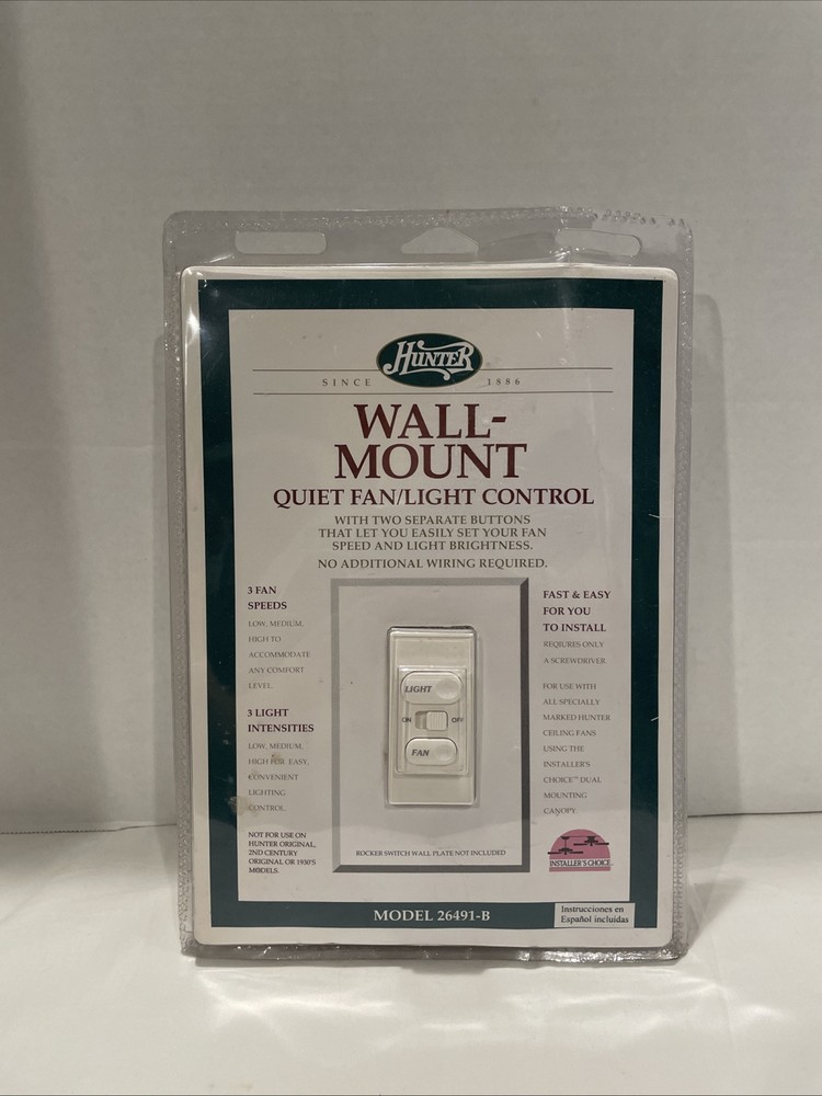 Hunter Wall Mount Quiet Fan with 3-Speed Control and 3-Light Options 26491-b