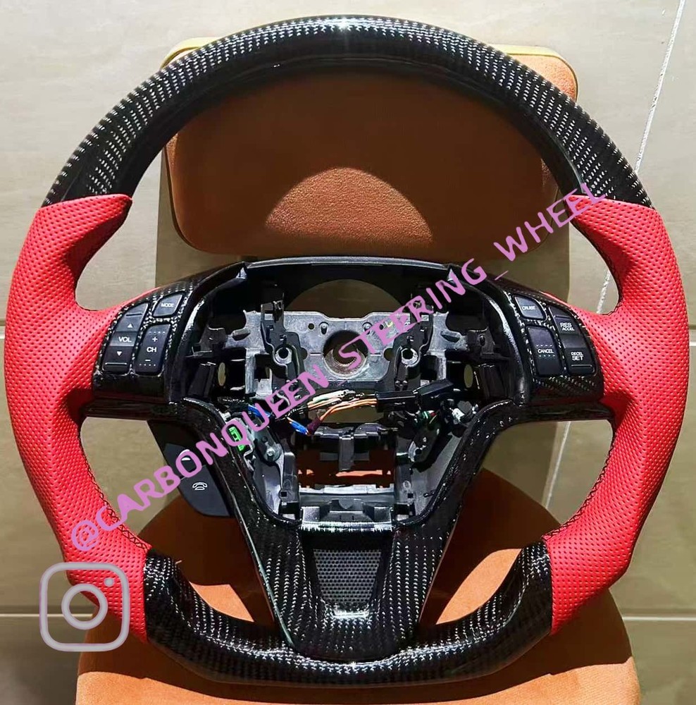 REAL CARBON FIBER STEERING WHEEL FOR HONDA CRV 06-10 YEARS W/RED LEATHER