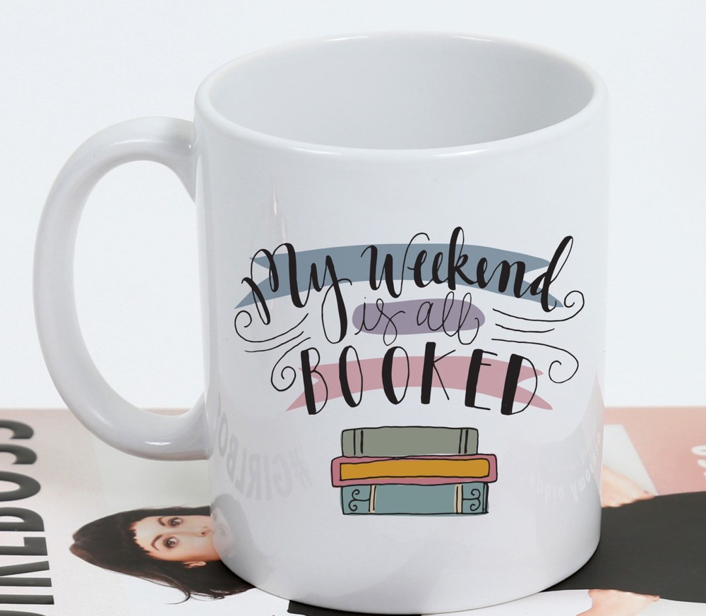 Weekend All Booked Reading Illustrated Ceramic Plastic Travel Mug Cup Drink