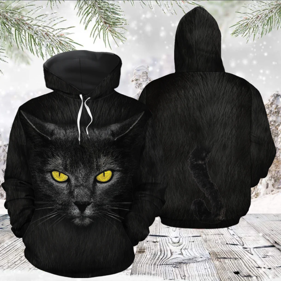 3d hoodie, Love Black Cat Graphic Hoodie, gift for men&women