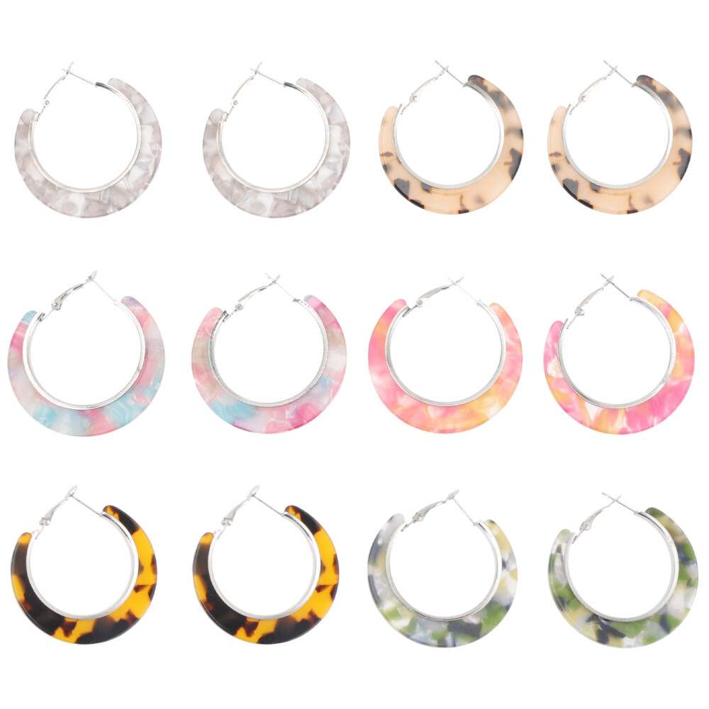 6 Pairs Small Cellulose Acetate Hoops For Women Resin Earrings