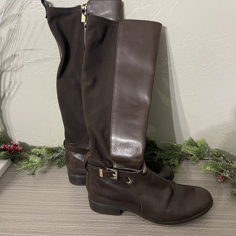 Michael Kors Boots Womens 8.5 Brown Leather Arley Tall Riding