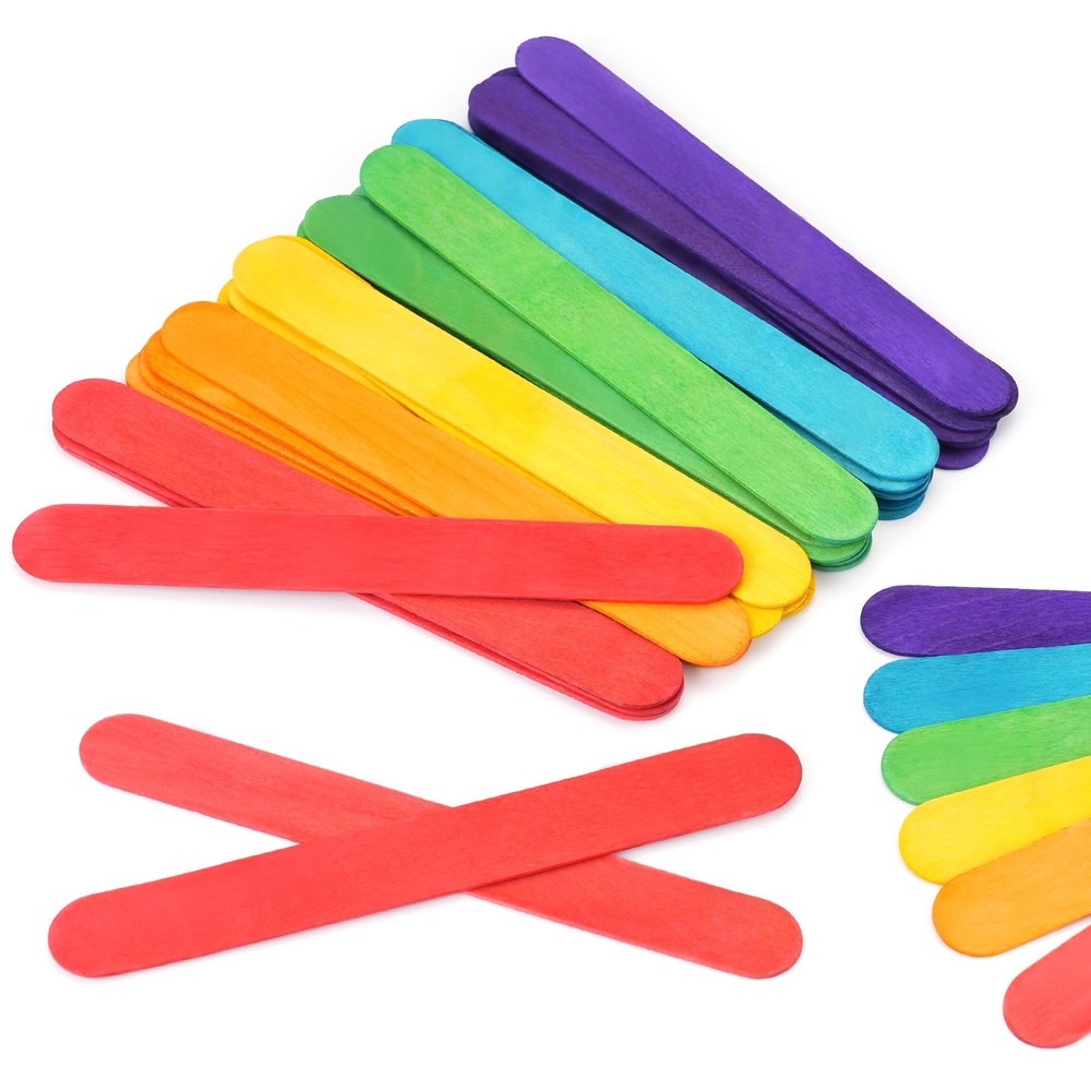 60 Pieces Jumbo Colored Popsicle Sticks, 8 Inch Natural Colored Wooden Craft ...