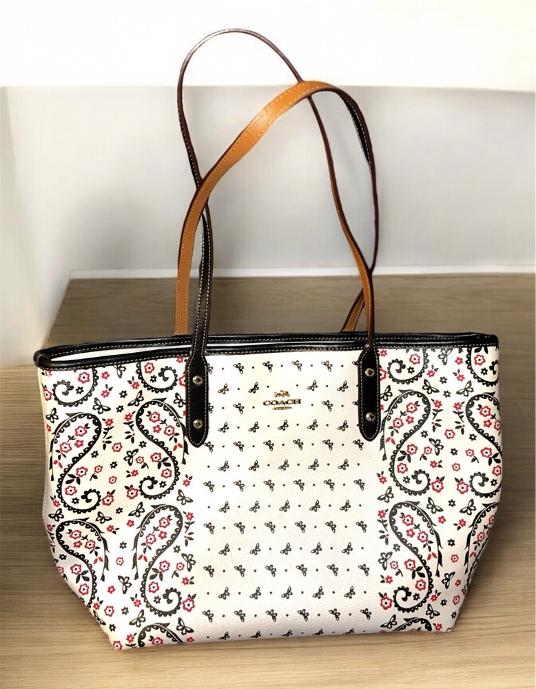 COACH Zip Tote with Butterfly Paisley Print in White F59329
