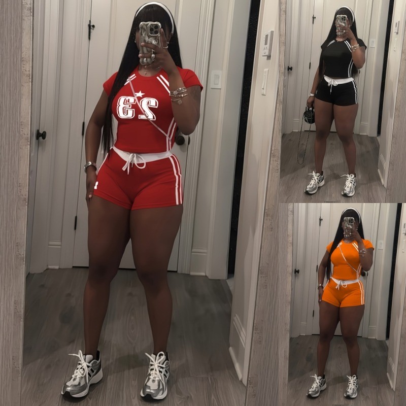 Women's Casual 2Pcs Outfits Short Sleeve Crop Top Shorts Home Tracksuit Sets
