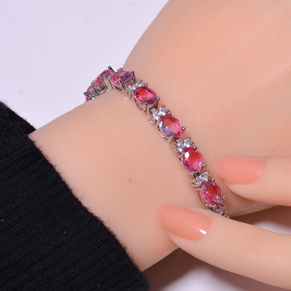 Bi-Colour Tourmaline & CZ 925 Sterling Silver Tennis Bracelet 7.99