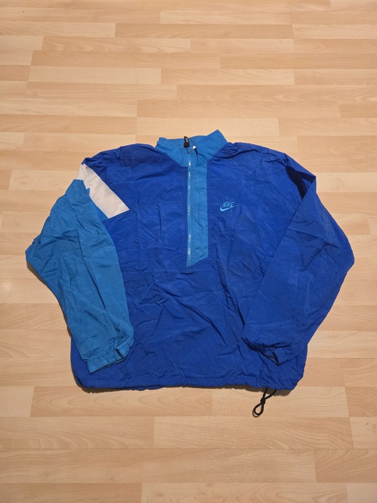 Vintage 90s Nike White Blue Sz Large Windbreaker Half Zip Blue White Colorway