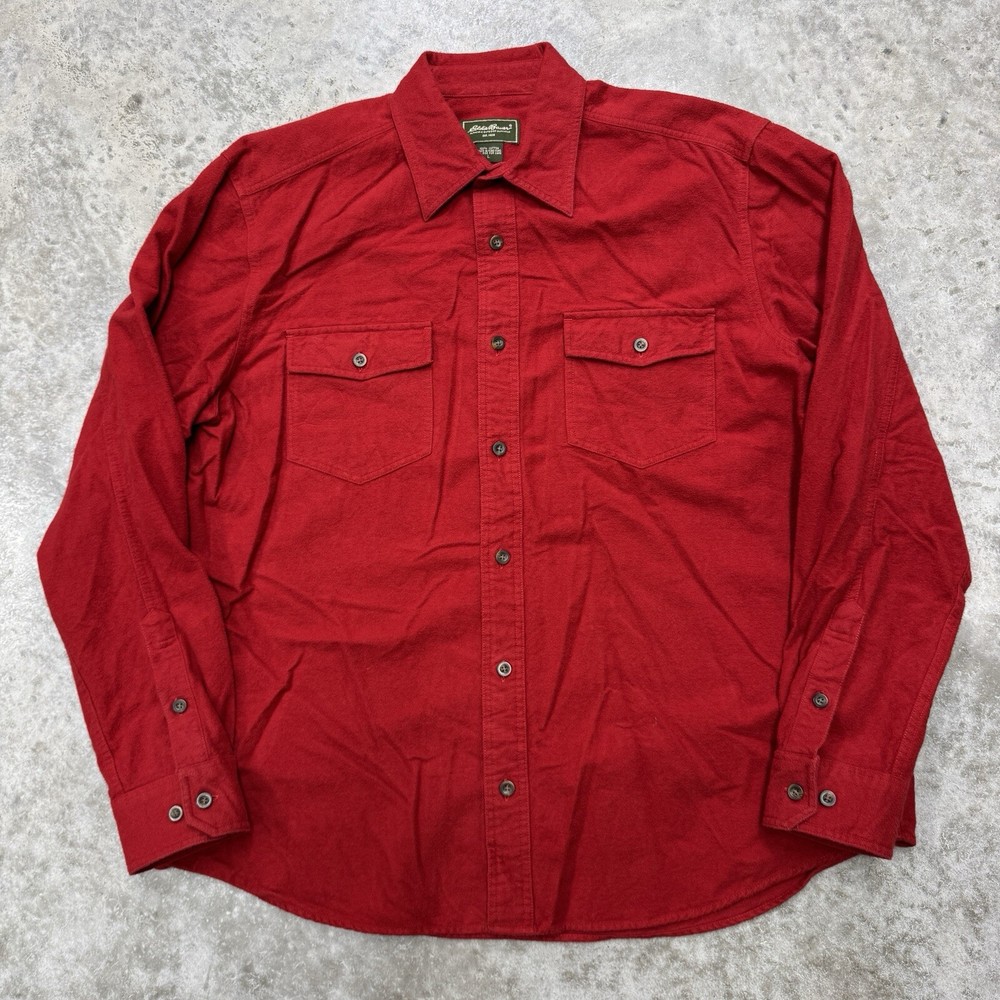 Eddie Bauer Men's Large Red Chamois Flannel Shirt Soft Vintage Outdoor Plaid