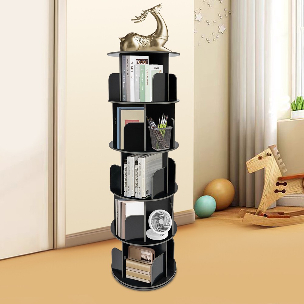 5 Tier 360 Rotating Bookcase Freestanding Storage Shelf Display Rack