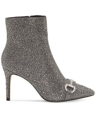 INC Womens Gray Metallic Detail Glitter Ignacia Pointed Toe Stiletto Booties 6 M