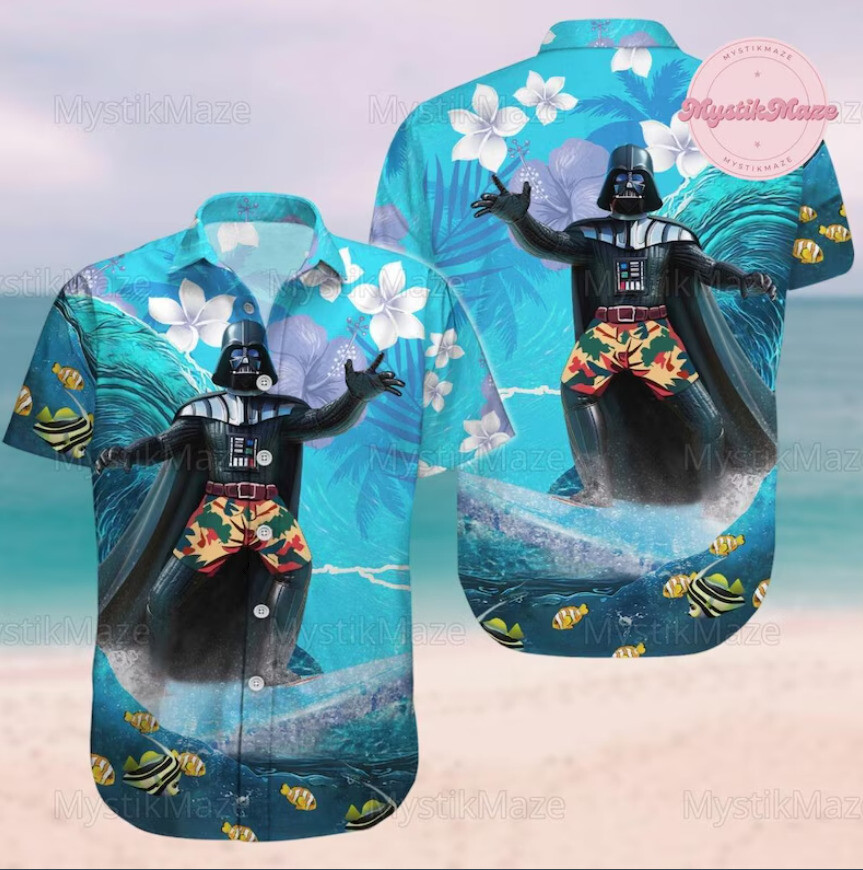 Darth Vader Surfing Button 3D HAWAI SHIRT Halloween Gift Best Price Us Size