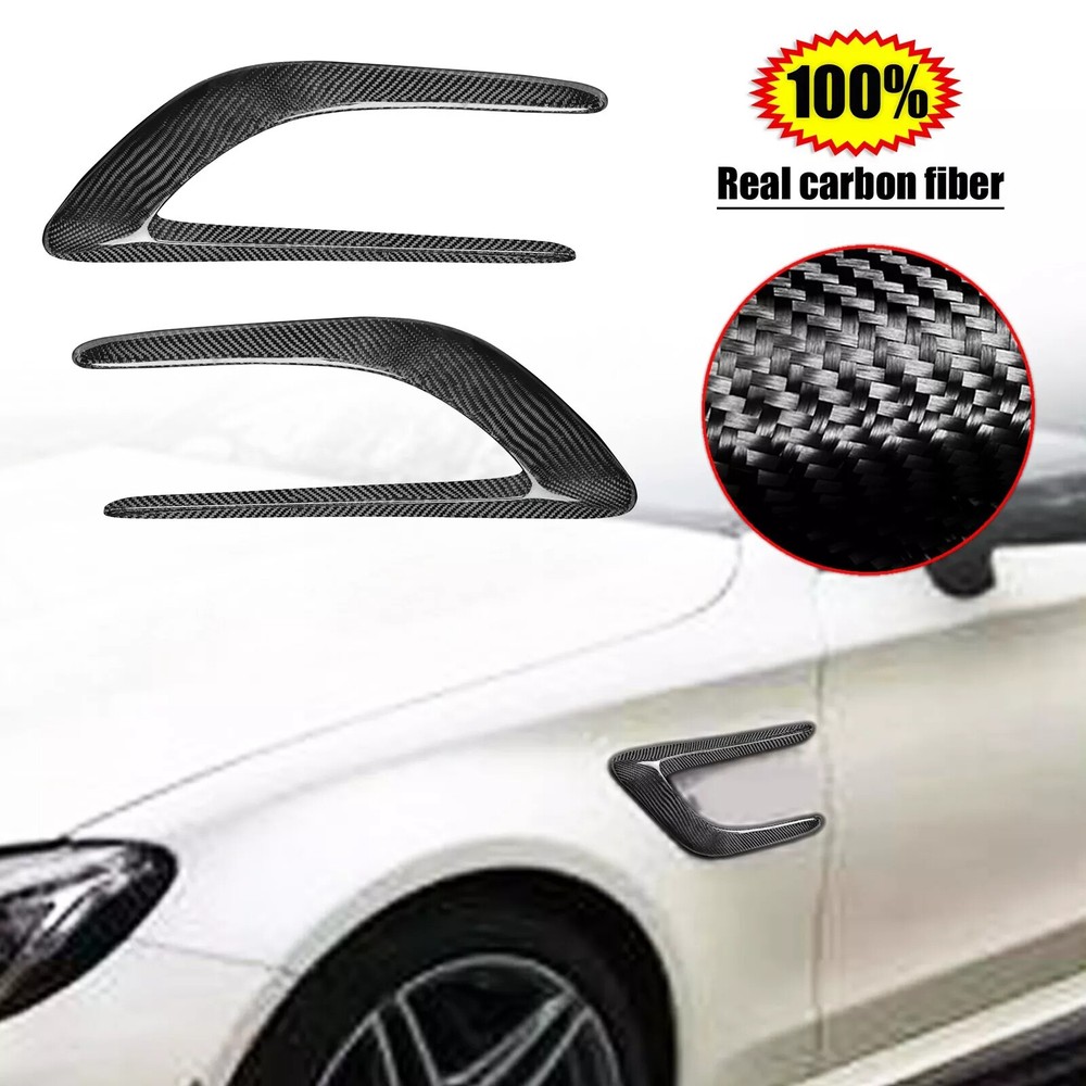 2x Carbon Fiber Side Fender Scoop Vent Cover For Benz C-Class W205 C63 AMG 15-19