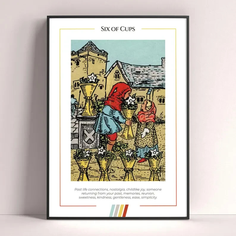 Six of Cups Tarot Card Art Print Poster Digital Download