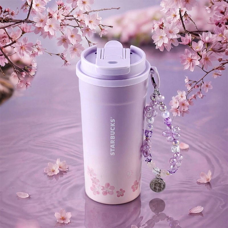 New Starbucks China 2026 Twilight Sakura Series 16oz Dual-sip Cup with Charm