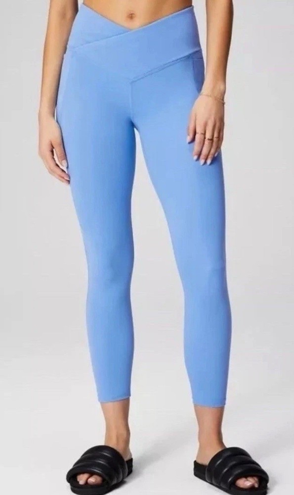 Fabletics High Waisted PureLuxe Crossover 7/8 Leggings in Surf Blue Size XL 12-14 NWT