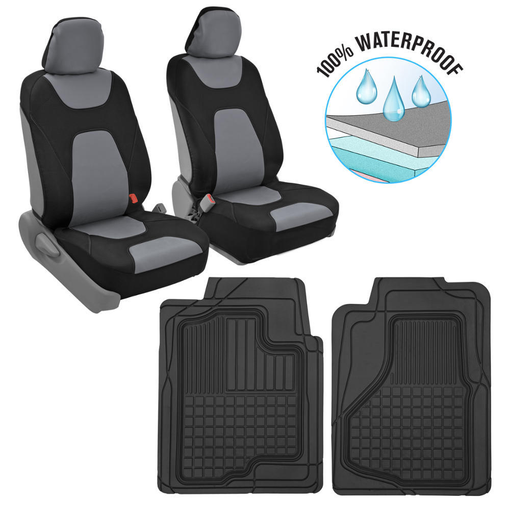 3-Layer Black Gray Sideless Waterproof Car Seat Covers+Rubber Floor Mats⭐⭐⭐⭐⭐