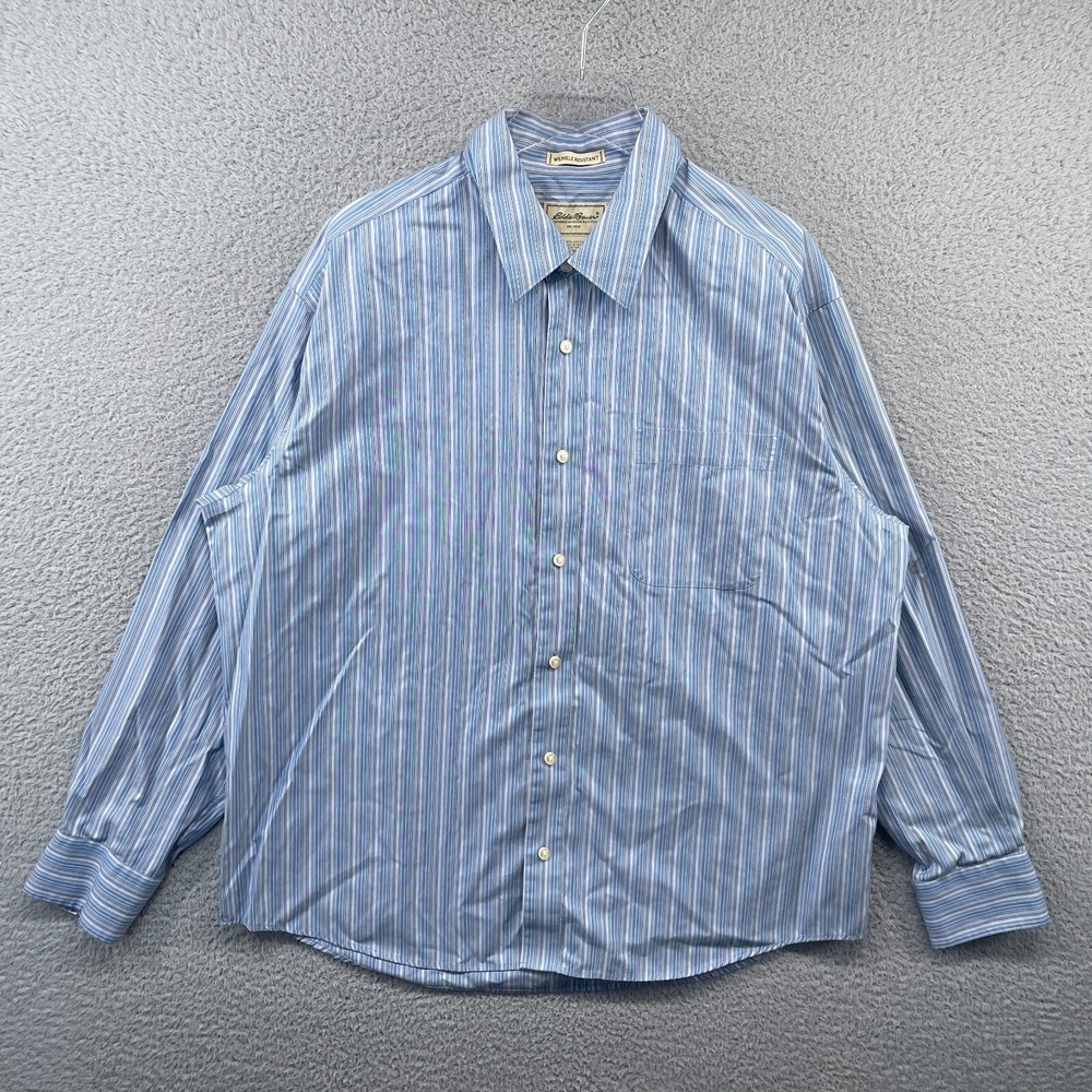 Eddie Bauer Men's XL Blue Striped Wrinkle-Resistant Long Sleeve Button-Down Shirt
