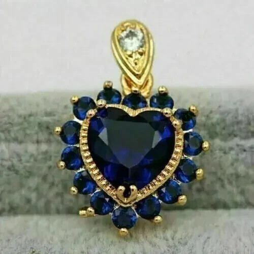 Heart Pendant Chain 925 Sterling 3 Ct Heart Cut Lab Created Blue Sapphire