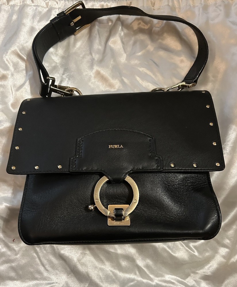 FURLA Reversible Black Handbag with Dual-Side Design