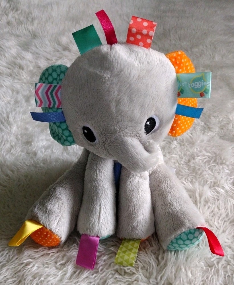 Bright Starts Taggies Gray Elephant Plush Lovey Baby Rattle Security Toy