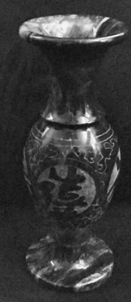 Marble vase etched designs black with gray. Vintage