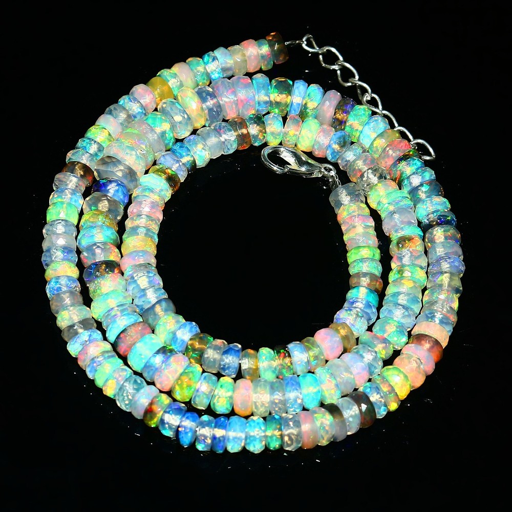 Natural Ethiopian Opal Faceted Beads Round Gemstone Necklace Ball Fire 1363
