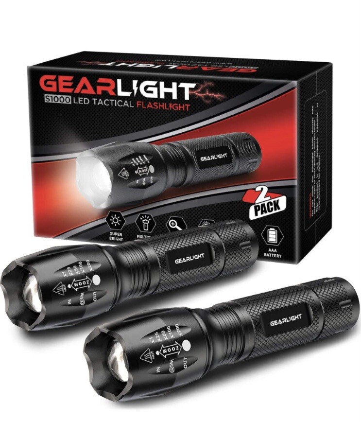 GearLight LED Tactical Flashlight S1000 [2 Pack] - High Lumen, Zoomable, 5
