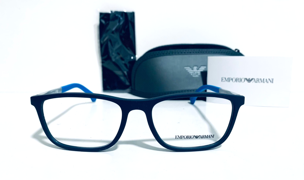 EMPORIO ARMANI EA 3069 5650 BLUE RUBBER SILVER EYEGLASSES RX 53-17-140 MM W/CASE