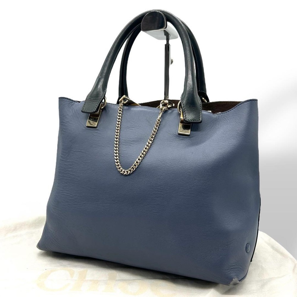 Chloe Vintage 799 Bailey Tote A4 Blue Leather Chain Limited Edition Bag for Women